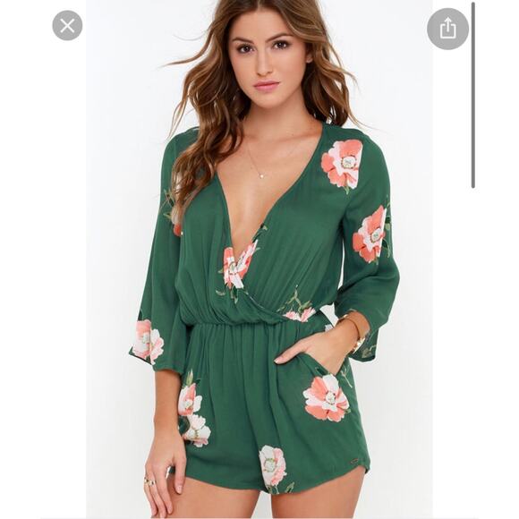 O'Neill Indica Green long sleeved Floral Print Romper size small - Picture 1 of 8